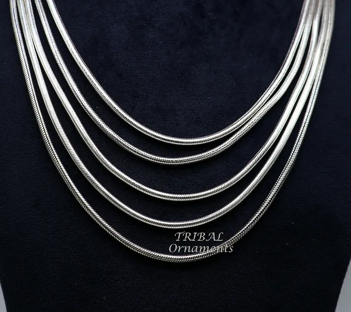 TRIBAL ORNAMENTS Necklaces 925 sterling silver fabulous smooth snake chain five strands multiline necklace jewelry vintage wedding charm layered necklace set517
