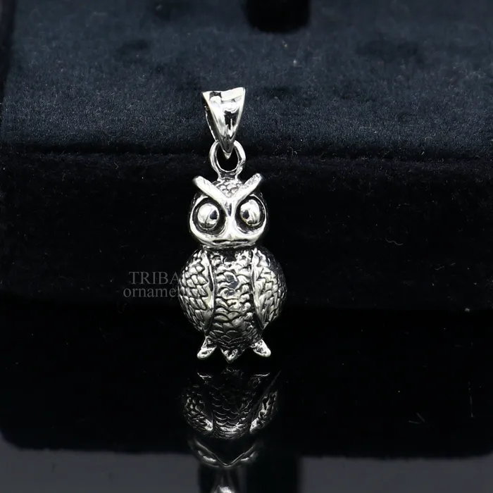 TRIBAL ORNAMENTS Necklaces 925 sterling silver handmade amazing small owl design pendant amazing stylish unisex good luck pendant tribal jewelry ssp1589 TRIBAL ORNAMENTS Necklaces 925 sterling silver handmade amazing small owl design pendant amazing stylish unisex good luck pendant tribal jewelry ssp1589