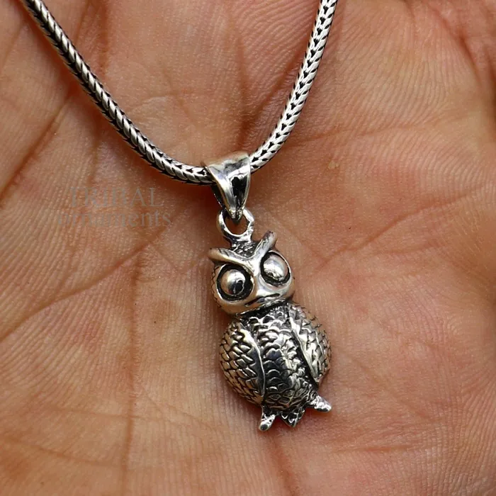 TRIBAL ORNAMENTS Necklaces 925 sterling silver handmade amazing small owl design pendant amazing stylish unisex good luck pendant tribal jewelry ssp1589