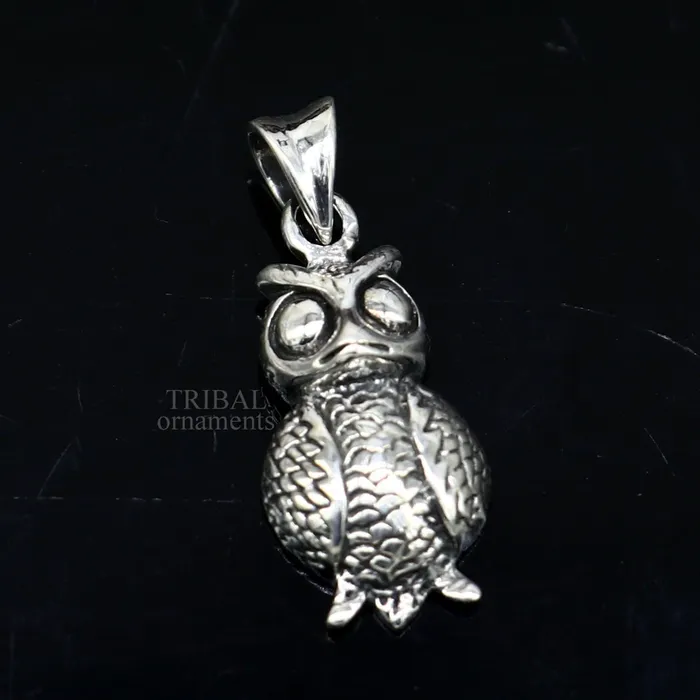 TRIBAL ORNAMENTS Necklaces 925 sterling silver handmade amazing small owl design pendant amazing stylish unisex good luck pendant tribal jewelry ssp1589