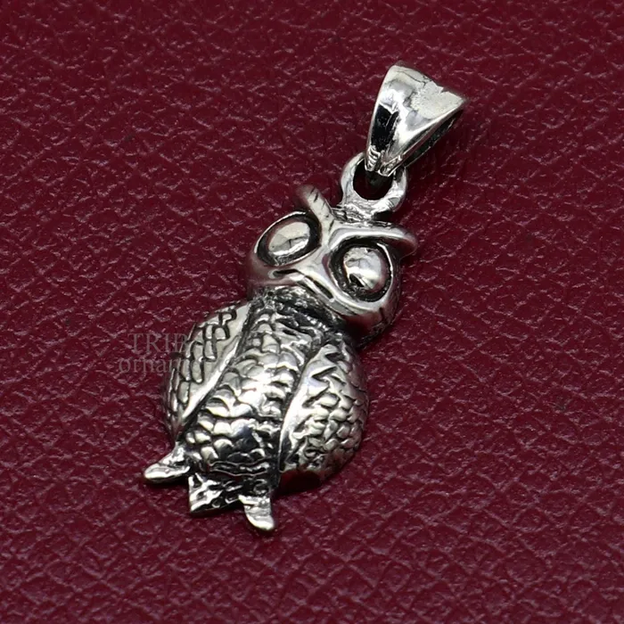 TRIBAL ORNAMENTS Necklaces 925 sterling silver handmade amazing small owl design pendant amazing stylish unisex good luck pendant tribal jewelry ssp1589