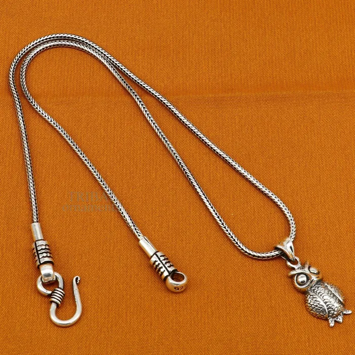 TRIBAL ORNAMENTS Necklaces 925 sterling silver handmade amazing small owl design pendant amazing stylish unisex good luck pendant tribal jewelry ssp1589