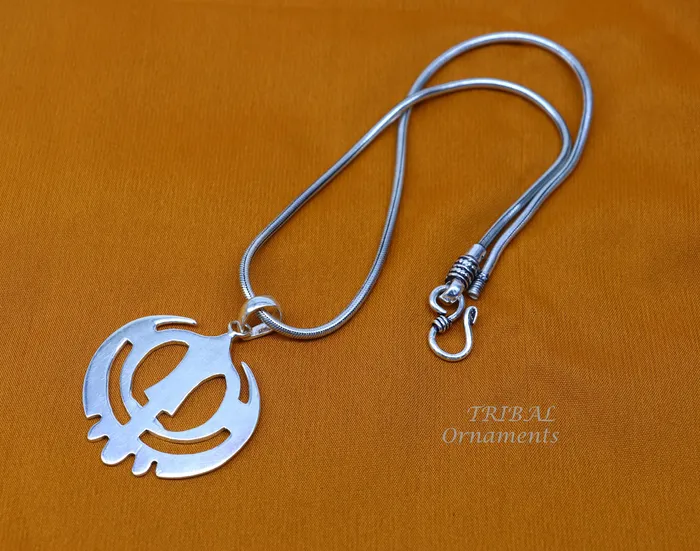 TRIBAL ORNAMENTS Necklaces 925 sterling silver handmade design holy khalsa Waheguru pendant sikha Sardar symbol pendant best blessing pendant from india nsp508