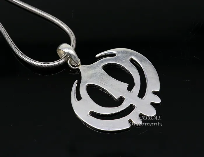 TRIBAL ORNAMENTS Necklaces 925 sterling silver handmade design holy khalsa Waheguru pendant sikha Sardar symbol pendant best blessing pendant from india nsp508