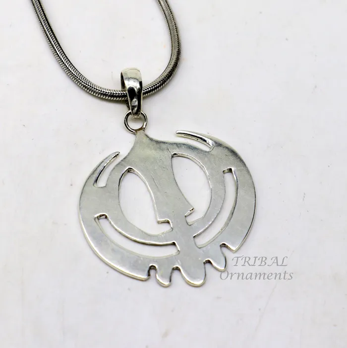 TRIBAL ORNAMENTS Necklaces 925 sterling silver handmade design holy khalsa Waheguru pendant sikha Sardar symbol pendant best blessing pendant from india nsp508