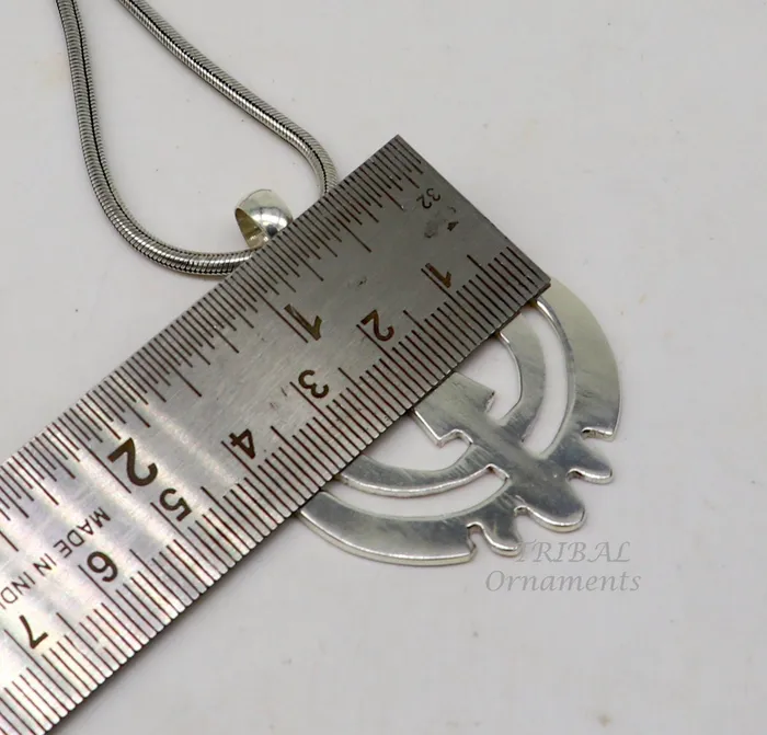 TRIBAL ORNAMENTS Necklaces 925 sterling silver handmade design holy khalsa Waheguru pendant sikha Sardar symbol pendant best blessing pendant from india nsp508