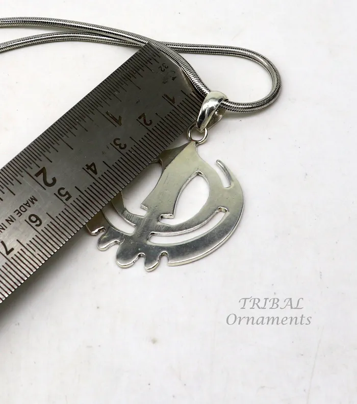 TRIBAL ORNAMENTS Necklaces 925 sterling silver handmade design holy khalsa Waheguru pendant sikha Sardar symbol pendant best blessing pendant from india nsp508