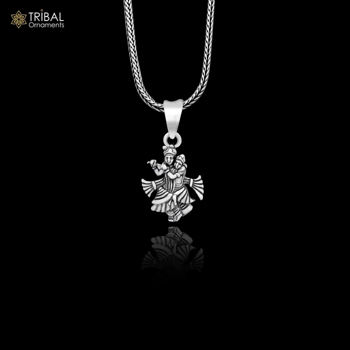 TRIBAL ORNAMENTS Necklaces 925 sterling silver handmade idol Radha krishna tiny pendant amazing unisex pendant locket personalized jewelry tribal jewelry ssp565
