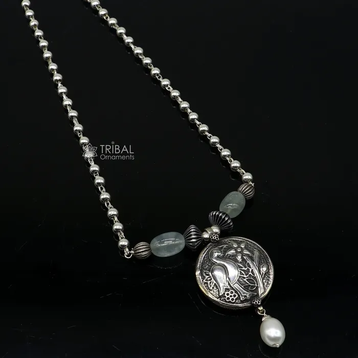 TRIBAL ORNAMENTS Necklaces 925 sterling silver handmade vintage beaded chain necklace amazing peacock pendant with hanging drops ethnic tribal long set jewelry set661 TRIBAL ORNAMENTS Necklaces 925 sterling silver handmade vintage beaded chain necklace amazing peacock pendant with hanging drops ethnic tribal long set jewelry set661