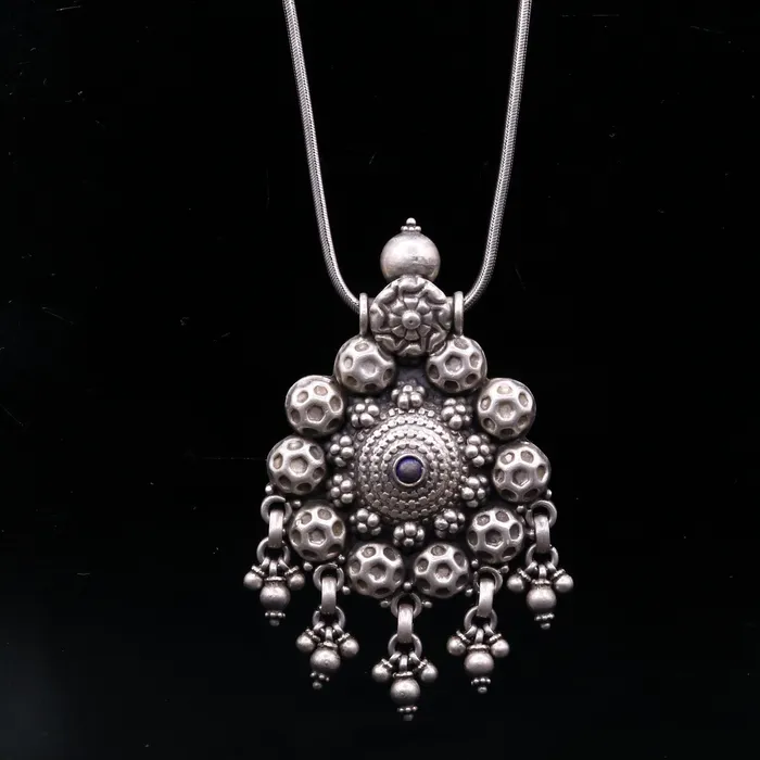 TRIBAL ORNAMENTS Necklaces 925 sterling silver handmade vintage football design pendant charm pendantethnic tribal belly dance necklace hanging bells jewelry nsp344