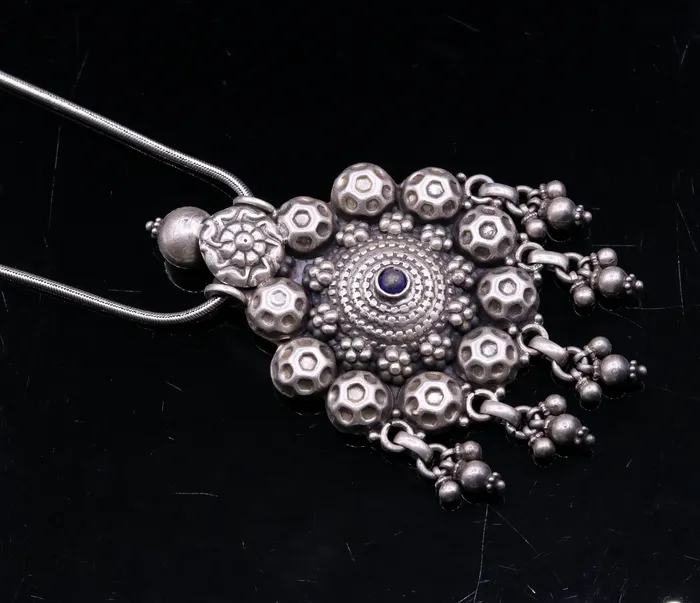 TRIBAL ORNAMENTS Necklaces 925 sterling silver handmade vintage football design pendant charm pendantethnic tribal belly dance necklace hanging bells jewelry nsp344