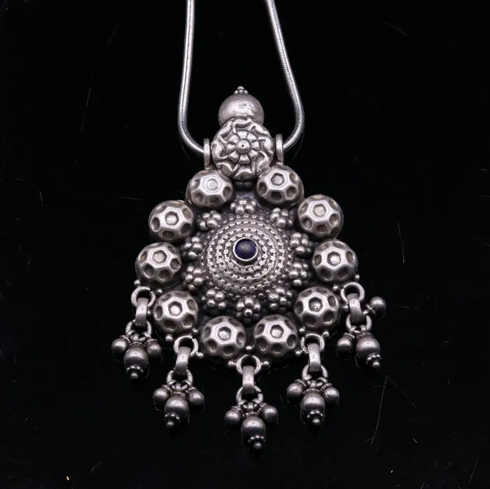 TRIBAL ORNAMENTS Necklaces 925 sterling silver handmade vintage football design pendant charm pendantethnic tribal belly dance necklace hanging bells jewelry nsp344