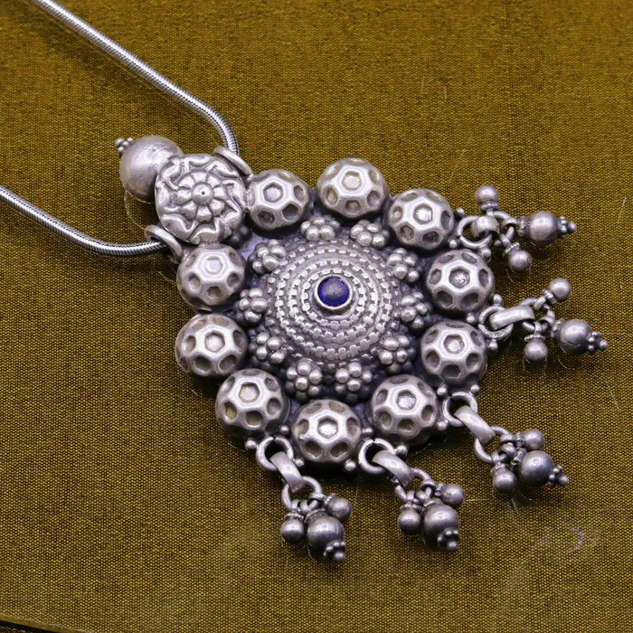 TRIBAL ORNAMENTS Necklaces 925 sterling silver handmade vintage football design pendant charm pendantethnic tribal belly dance necklace hanging bells jewelry nsp344