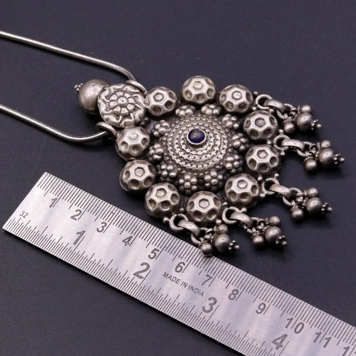 TRIBAL ORNAMENTS Necklaces 925 sterling silver handmade vintage football design pendant charm pendantethnic tribal belly dance necklace hanging bells jewelry nsp344