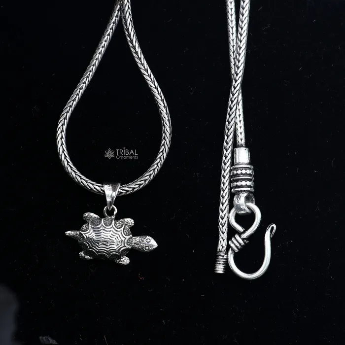 TRIBAL ORNAMENTS Necklaces 925 sterling silver unique design TORTOISE pendant wheat chain necklace locket best gifting jewelry Nsp718 TRIBAL ORNAMENTS Necklaces 925 sterling silver unique design TORTOISE pendant wheat chain necklace locket best gifting jewelry Nsp718
