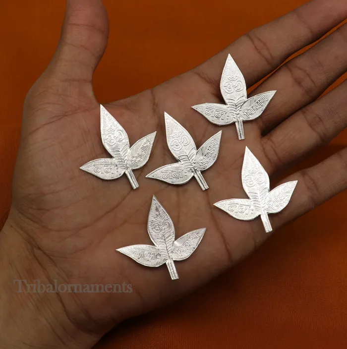 TRIBAL ORNAMENTS Necklaces Lord Shiva bel Patra Solid silver handmade solid belva patra shiva worshipping puja article belpatra or bilva tree leaves for puja su509