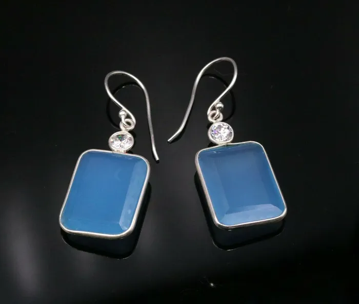 TRIBAL ORNAMENTS Pretty sky blue quartz stone 925 sterling silver drop dangle hoops earrings s124 Earrings TRIBAL ORNAMENTS Pretty sky blue quartz stone 925 sterling silver drop dangle hoops earrings s124 Earrings