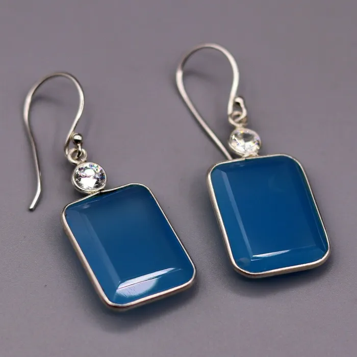 TRIBAL ORNAMENTS Pretty sky blue quartz stone 925 sterling silver drop dangle hoops earrings s124 Earrings