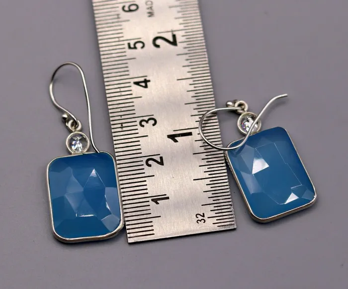 TRIBAL ORNAMENTS Pretty sky blue quartz stone 925 sterling silver drop dangle hoops earrings s124 Earrings