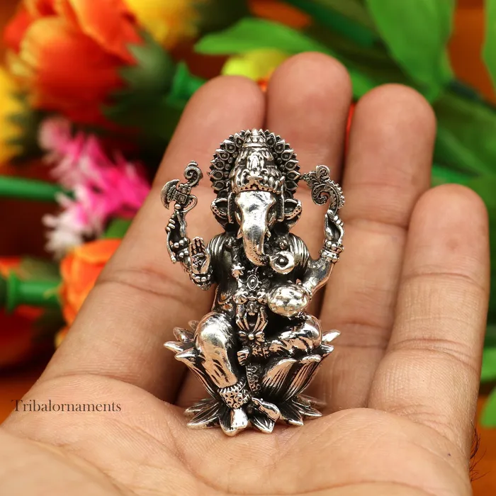 TRIBAL ORNAMENTS Rings 2 925 Sterling silver handmade Hindu idols Laxmi Ganesha and Saraswati statue puja article figurine best Diwali festival puja art55