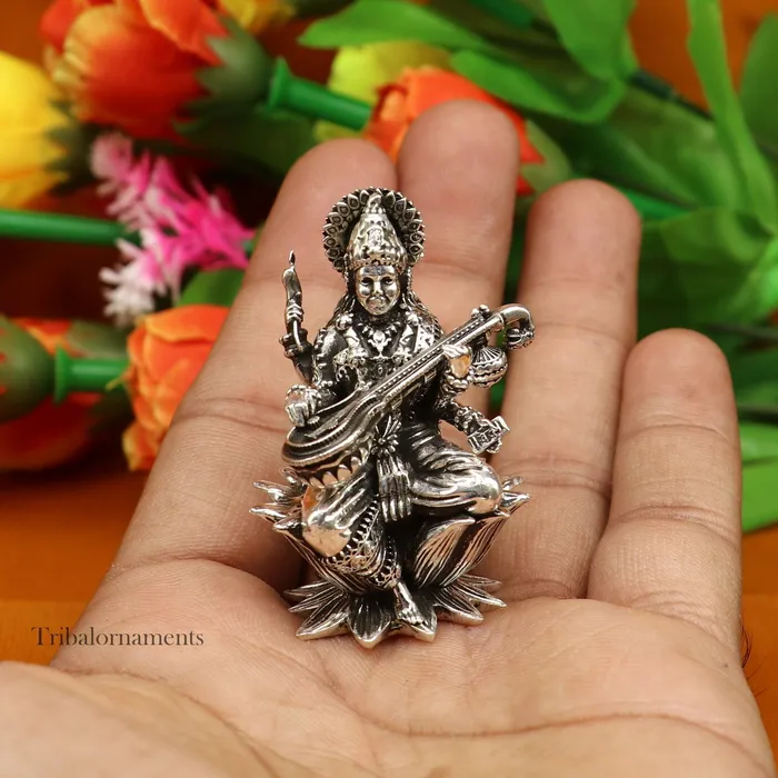 TRIBAL ORNAMENTS Rings 2 925 Sterling silver handmade Hindu idols Laxmi Ganesha and Saraswati statue puja article figurine best Diwali festival puja art55