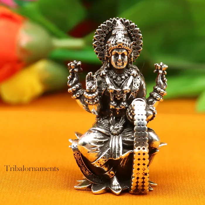 TRIBAL ORNAMENTS Rings 2 925 Sterling silver handmade Hindu idols Laxmi Ganesha and Saraswati statue puja article figurine best Diwali festival puja art55