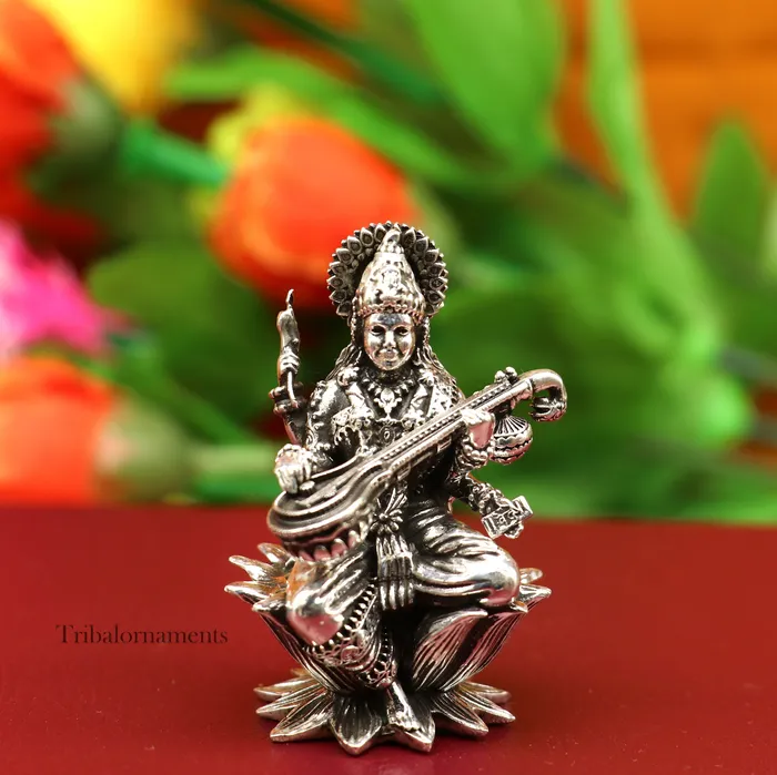 TRIBAL ORNAMENTS Rings 2 925 Sterling silver handmade Hindu idols Laxmi Ganesha and Saraswati statue puja article figurine best Diwali festival puja art55
