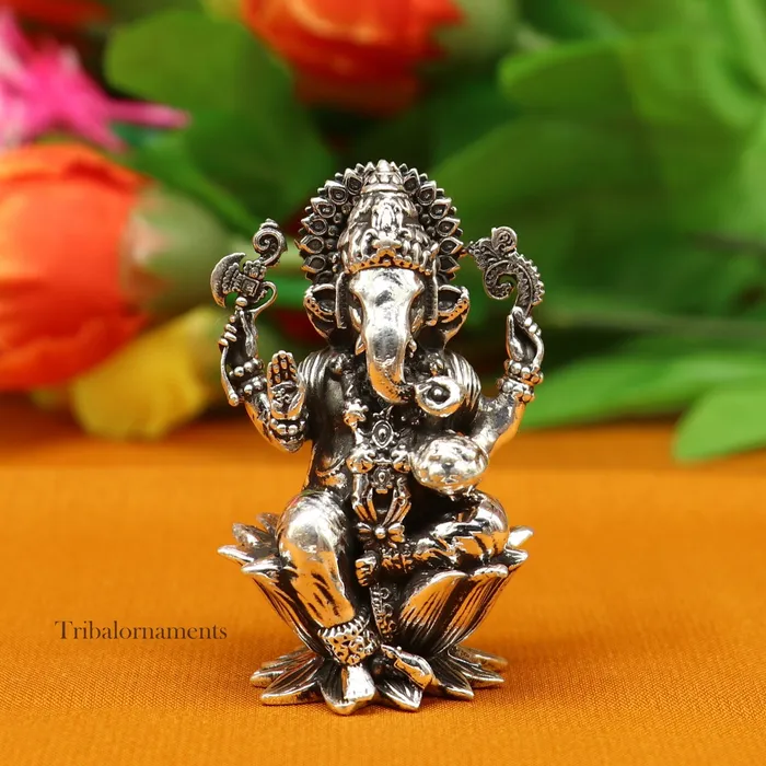TRIBAL ORNAMENTS Rings 2 925 Sterling silver handmade Hindu idols Laxmi Ganesha and Saraswati statue puja article figurine best Diwali festival puja art55