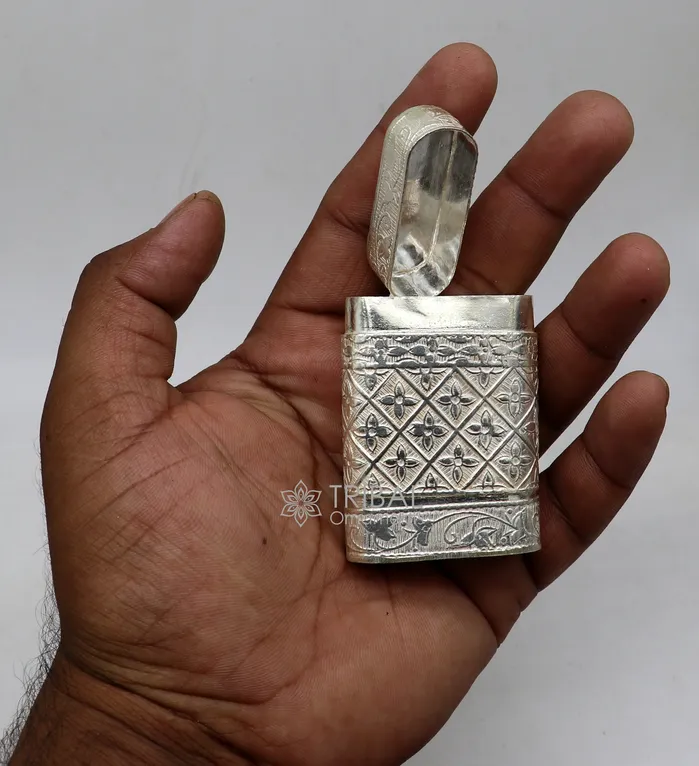TRIBAL ORNAMENTS Rings 925 sterling silver floral design 2 in1 Royal trinket box tobacco box tobacco chuna box best gifting silver royal article stb812 TRIBAL ORNAMENTS Rings 925 sterling silver floral design 2 in1 Royal trinket box tobacco box tobacco chuna box best gifting silver royal article stb812
