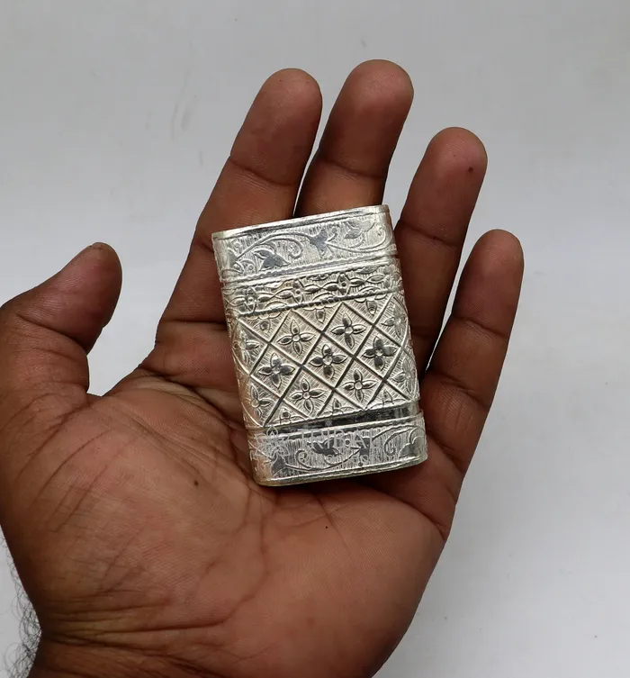 TRIBAL ORNAMENTS Rings 925 sterling silver floral design 2 in1 Royal trinket box tobacco box tobacco chuna box best gifting silver royal article stb812