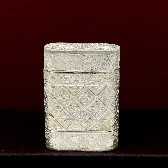 TRIBAL ORNAMENTS Rings 925 sterling silver floral design 2 in1 Royal trinket box tobacco box tobacco chuna box best gifting silver royal article stb812