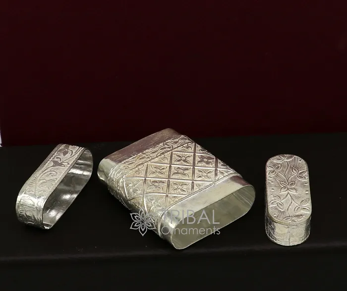 TRIBAL ORNAMENTS Rings 925 sterling silver floral design 2 in1 Royal trinket box tobacco box tobacco chuna box best gifting silver royal article stb812