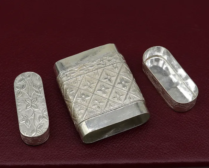 TRIBAL ORNAMENTS Rings 925 sterling silver floral design 2 in1 Royal trinket box tobacco box tobacco chuna box best gifting silver royal article stb812