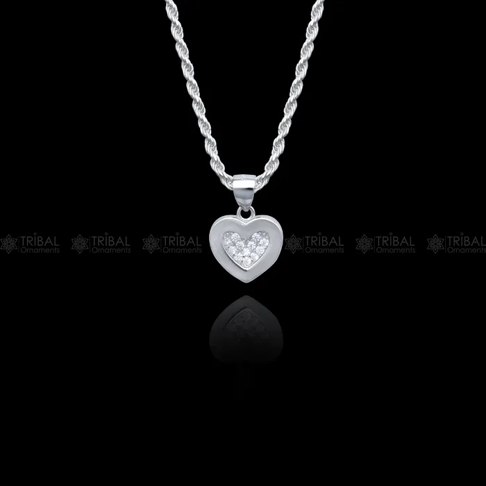 TRIBAL ORNAMENTS Rings 925 Sterling silver Heart shape diamond cubic zirconia stone pendant set nsp976