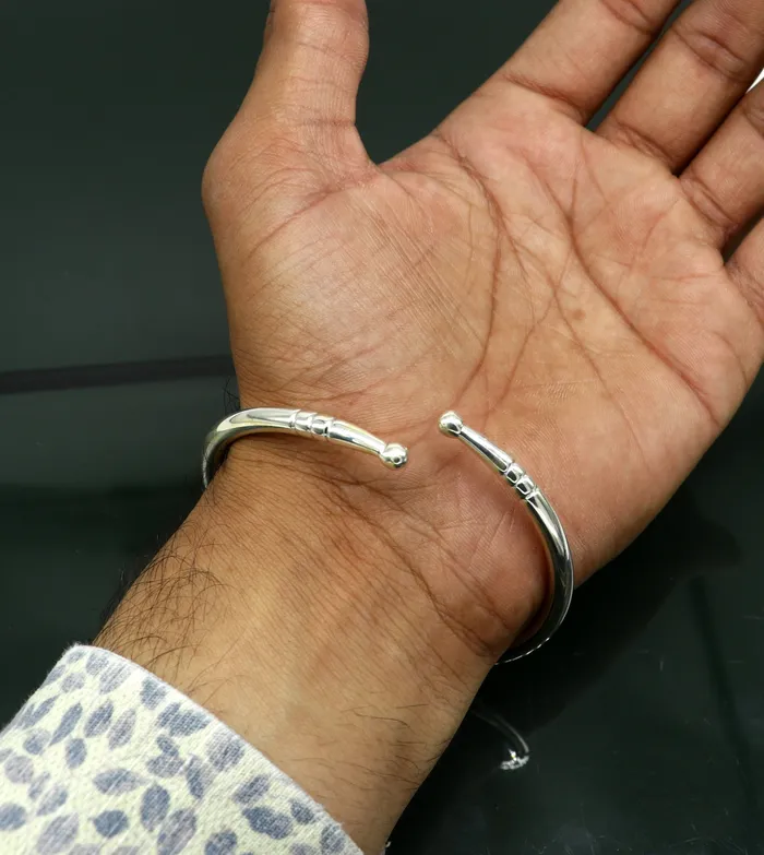TRIBAL ORNAMENTS Rings 925 sterling silver solid plain shiny design unisex adjustable bangle kada best gifting adjustable kada excellent brides jewelry nssk372