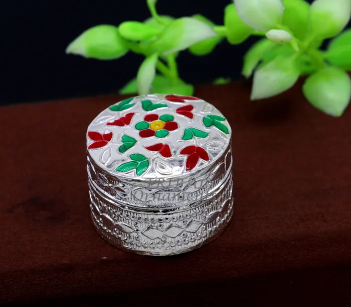 TRIBAL ORNAMENTS Rings 925 sterling silver trinket box kajal boxcasket box round eye liner surma box collection container box eyeliner box gifting art stb726
