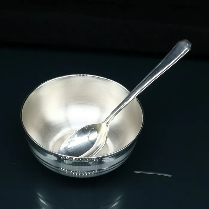 TRIBAL ORNAMENTS Rings 999 fine silver handmade small baby bowl and spoon set silver tumbler flask stay babykids healthy silver vessel utensils sv173
