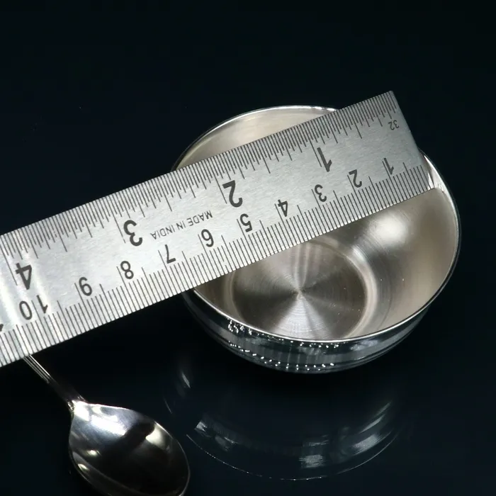 TRIBAL ORNAMENTS Rings 999 fine silver handmade small baby bowl and spoon set silver tumbler flask stay babykids healthy silver vessel utensils sv173