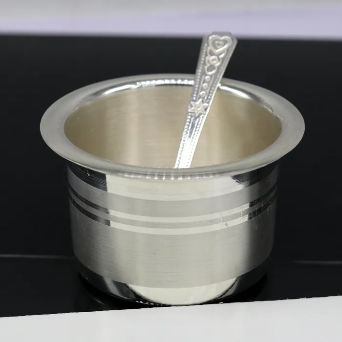 TRIBAL ORNAMENTS Rings 999 pure silver handmade solid bowl and spoon silver baby feeding set tumbler bowl stay healthy silver vessels silver utensils sv78