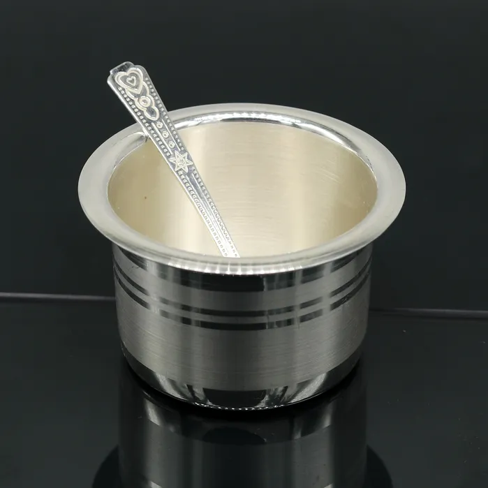 TRIBAL ORNAMENTS Rings 999 pure silver handmade solid bowl and spoon silver baby feeding set tumbler bowl stay healthy silver vessels silver utensils sv78