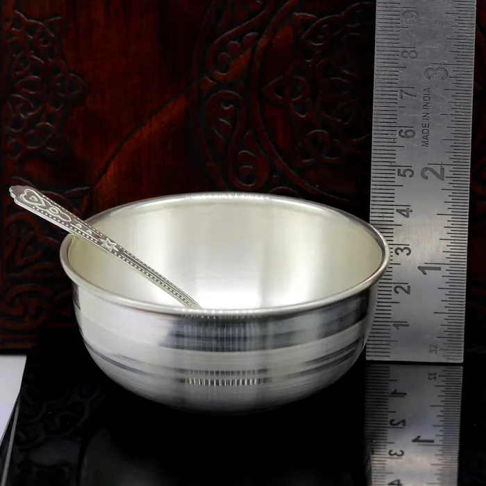 TRIBAL ORNAMENTS Rings 999 solid pure silver handmade utensils bowl and spoon table serving bowl silver vessel baby feeding silver kitchen art baby set sv87