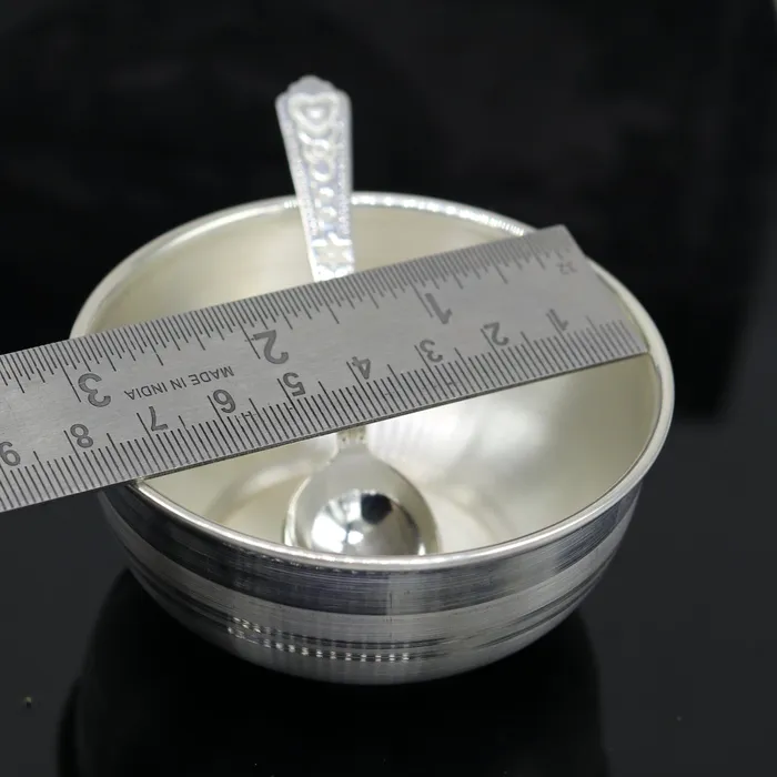 TRIBAL ORNAMENTS Rings 999 solid pure silver handmade utensils bowl and spoon table serving bowl silver vessel baby feeding silver kitchen art baby set sv87