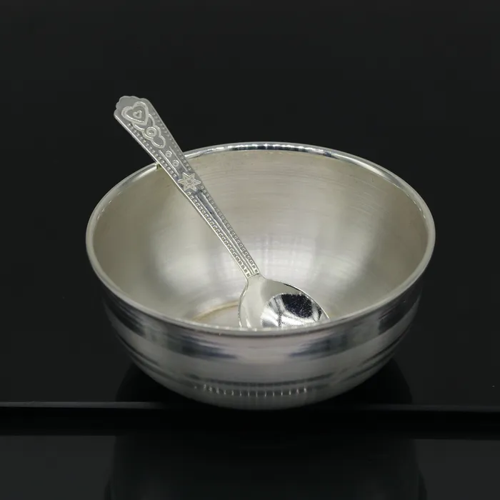 TRIBAL ORNAMENTS Rings 999 solid pure silver handmade utensils bowl and spoon table serving bowl silver vessel baby feeding silver kitchen art baby set sv87