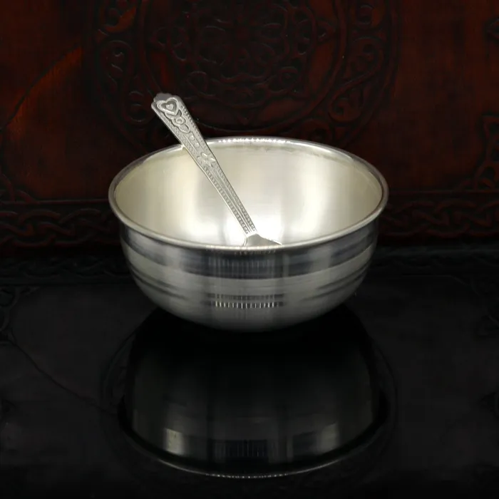TRIBAL ORNAMENTS Rings 999 solid pure silver handmade utensils bowl and spoon table serving bowl silver vessel baby feeding silver kitchen art baby set sv87