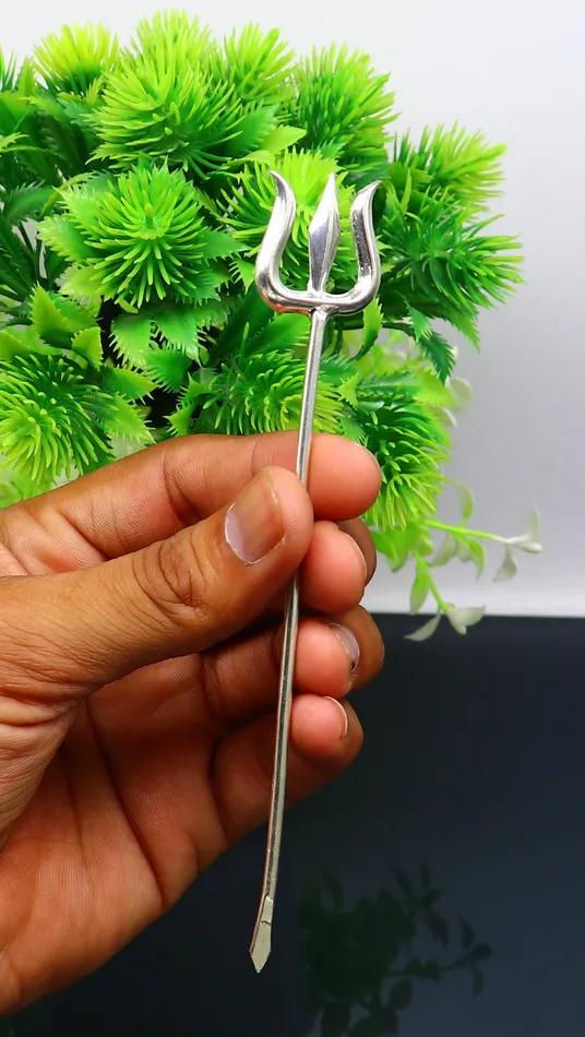 TRIBAL ORNAMENTS Rings Divine Lord shiva Trident Solid sterling silver Trishul puja article utensils goddess trishul trident god accessories from india su342