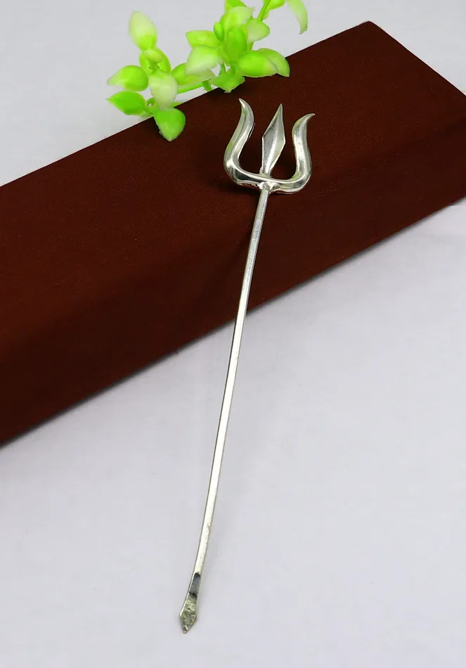 TRIBAL ORNAMENTS Rings Divine Lord shiva Trident Solid sterling silver Trishul puja article utensils goddess trishul trident god accessories from india su342