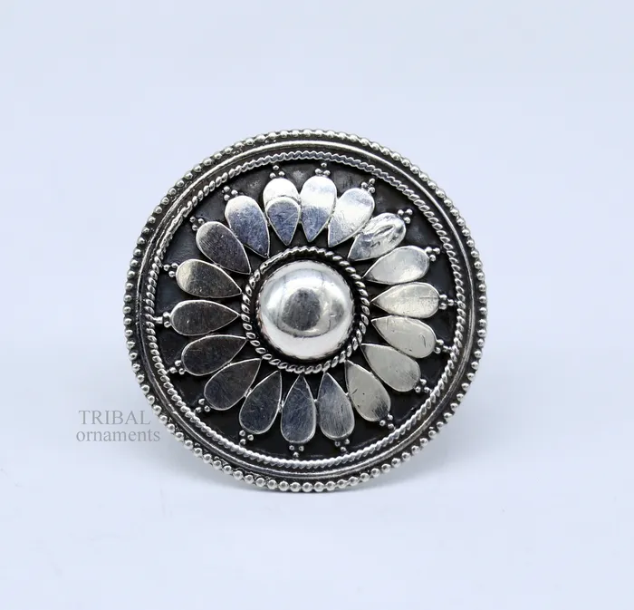TRIBAL ORNAMENTS Rings floral design 925 sterling solid silver fabulous craftsmanship vintage design tribal adjustable ring band for women Rajasthan India ring495