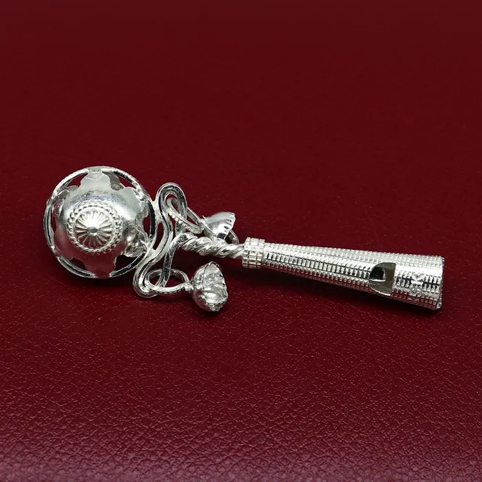 TRIBAL ORNAMENTS Solid sterling silver handmade design new born baby gifting bells toy baby krishna gifting toy silver whistle silver temple article su338 Necklaces