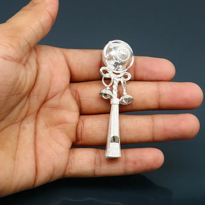 TRIBAL ORNAMENTS Solid sterling silver handmade design new born baby gifting bells toy baby krishna gifting toy silver whistle silver temple article su338 Necklaces