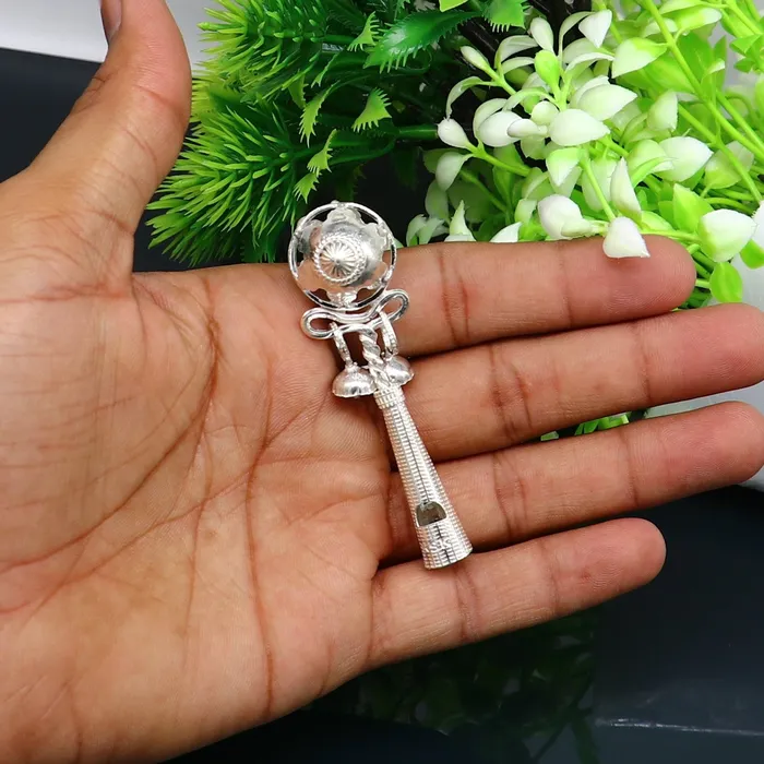 TRIBAL ORNAMENTS Solid sterling silver handmade design new born baby gifting bells toy baby krishna gifting toy silver whistle silver temple article su338 Necklaces